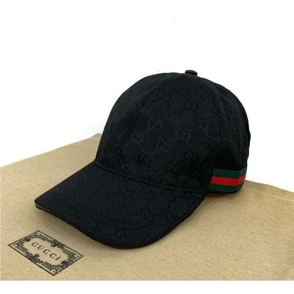 Authentic Gucci GG Monogram with Web Canvas Baseball Cap Hat Black Size M NWOT - Picture 2 of 11